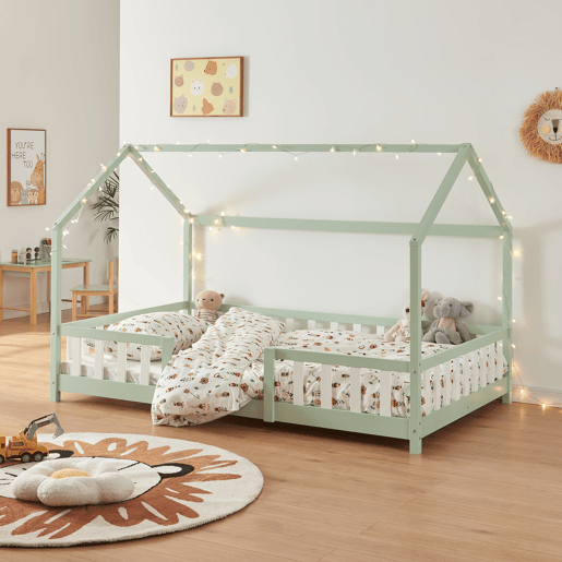 Cama de criança Sisimiut forma de casa pinho 120x200 cm - Verde menta en.casa