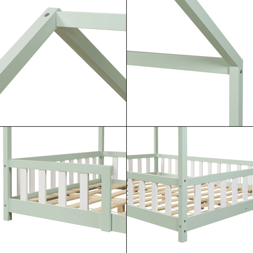 Cama de criança Sisimiut forma de casa pinho 120x200 cm - Verde menta en.casa