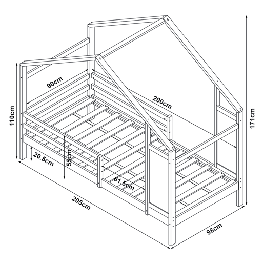 Cama de criança Lorenskog com vedação pinho 90x200 Branco en.casa