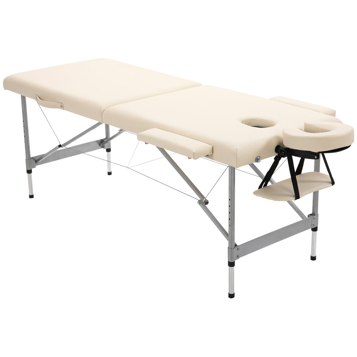 Homcom camilla de masaje plegable mesa de masaje portátil con altura ajustable en 7 posiciones reposacabezas y marco de aleación de aluminio para fisioterapia carga 130 kg 186x71x62-83 cm beige