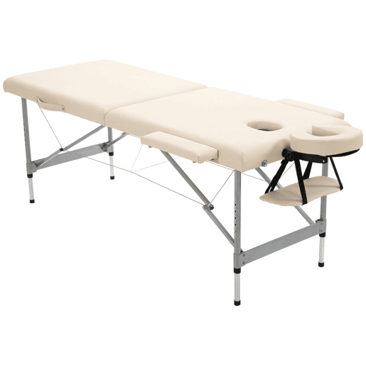 HOMCOM Mesa de Massagem Dobrável Portátil com Altura Ajustável em 7 Níveis, Apoio de Cabeça e Estrutura em Liga de Alumínio para Fisioterapia, 130 kg, 185x70x58-82 cm, Bege