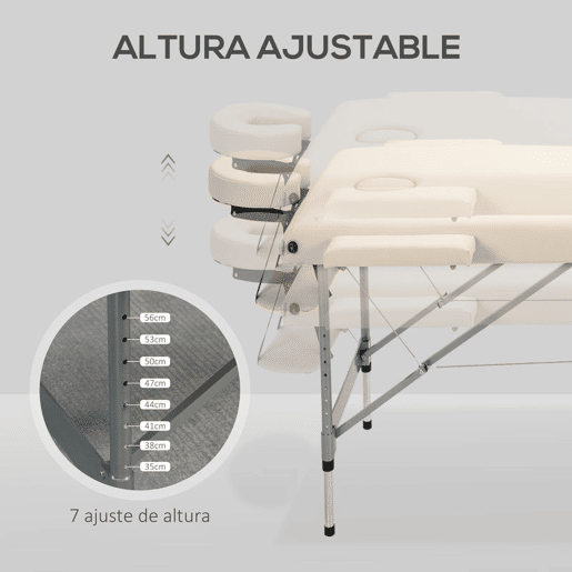 HOMCOM Mesa de Massagem Dobrável Portátil com Altura Ajustável em 7 Níveis, Apoio de Cabeça e Estrutura em Liga de Alumínio para Fisioterapia, 130 kg, 185x70x58-82 cm, Bege