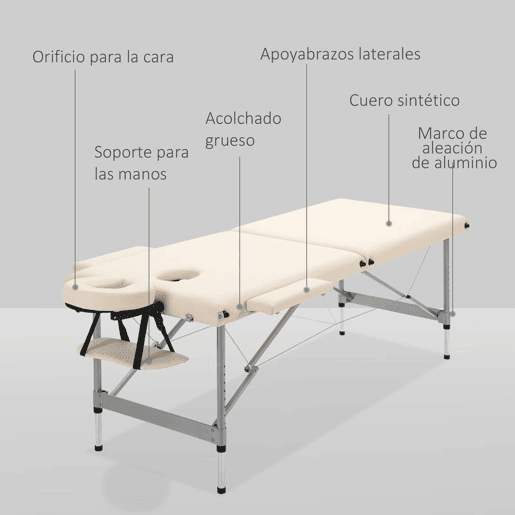 HOMCOM Mesa de Massagem Dobrável Portátil com Altura Ajustável em 7 Níveis, Apoio de Cabeça e Estrutura em Liga de Alumínio para Fisioterapia, 130 kg, 185x70x58-82 cm, Bege