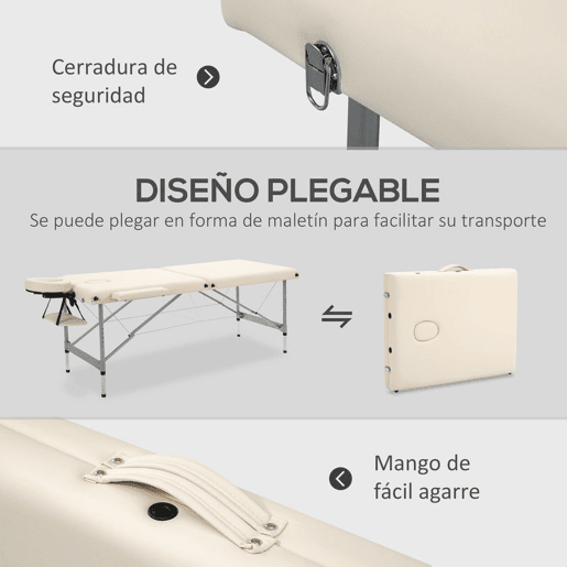 HOMCOM Mesa de Massagem Dobrável Portátil com Altura Ajustável em 7 Níveis, Apoio de Cabeça e Estrutura em Liga de Alumínio para Fisioterapia, 130 kg, 185x70x58-82 cm, Bege