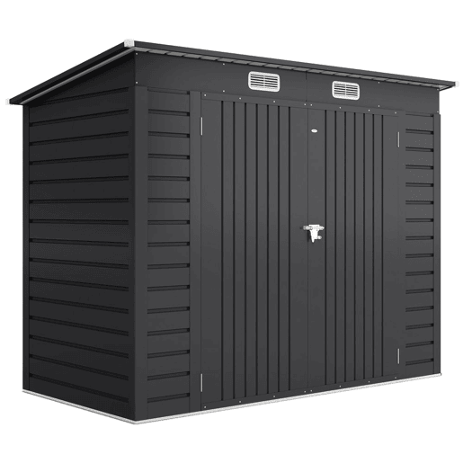 Outsunny Abrigo de Jardim 2,7m² 249x121x183 cm Abrigo de Exterior com Porta Dupla 2 Ventilaç4oes e Trava Abrigo para Pátio Cinza
