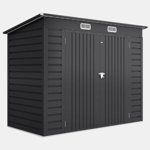 Outsunny Abrigo de Jardim 2,7m² 249x121x183 cm Abrigo de Exterior com Porta Dupla 2 Ventilaç4oes e Trava Abrigo para Pátio Cinza