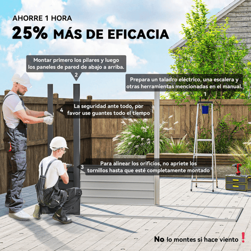 Outsunny Abrigo de Jardim 2,7m² 249x121x183 cm Abrigo de Exterior com Porta Dupla 2 Ventilaç4oes e Trava Abrigo para Pátio Cinza