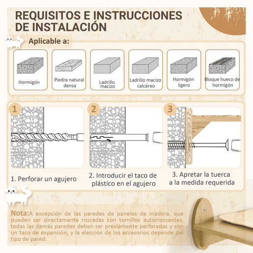 PawHut Conjunto para Animais de Estimação inclui 1 Caixa de Areia para Gatos de Madeira com Cama, 3 Plataformas e 1 Prateleira de Escalada para Gatos Montada na Parede de 3 Peças, Carvalho