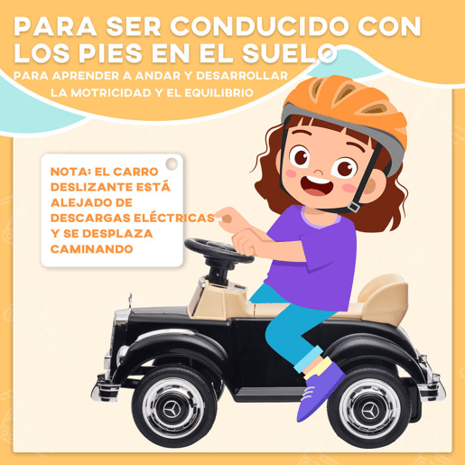 AIYAPLAY Carro Andador com Licença da Mercedes-Benz 300S Carro Andador para Crianças de 18-48 Meses com Armazenamento Volante Sistema Anti-Tombo Carga 25 kg 77,5x41,5x45 cm Preto