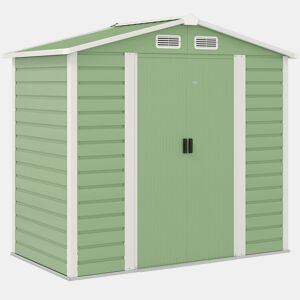 Outsunny Abrigo de Jardim Exterior 2,36m² 213x120x194 cm Abrigo de Exterior com Base Reforçada (Piso NÃO Incluído) Portas de Correr Duplas Fechadura Janelas Verde Claro