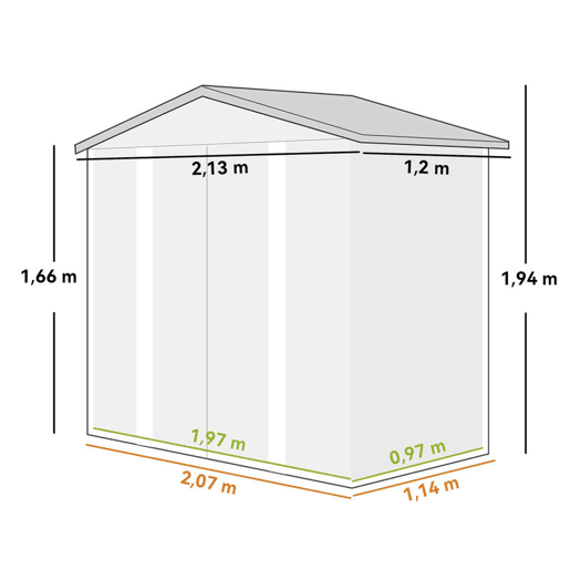 Outsunny Abrigo de Jardim Exterior 2,36m² 213x120x194 cm Abrigo de Exterior com Base Reforçada (Piso NÃO Incluído) Portas de Correr Duplas Fechadura Janelas Verde Claro