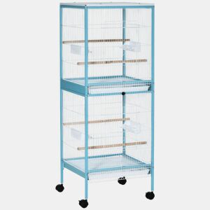 PawHut Gaiola para Pássaros com Rodas Gaiola Grande de 2 Níveis com Bandejas Removíveis Portas Comedouros Poleiros para Canários Periquitos 51,5x50x140 cm Azul e Branco
