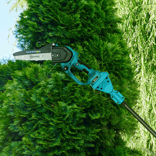Outsunny Mini Motosserra a Bateria 8 Polegadas 6000mAh Motosserra Elétrica com Motor sem Escovas de 580W 2 Baterias Mastro Telescópico e Bloqueio Duplo para Podar Árvores de Jardinagem e Madeira