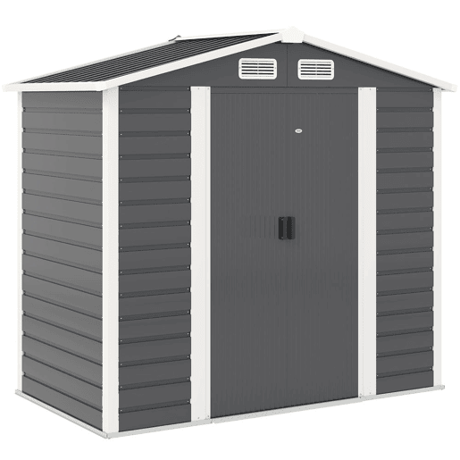 Outsunny Abrigo de Jardim Exterior 2,36m² 213x120x194 cm Abrigo de Exterior com Base Reforçada (Piso NÃO Incluído) Portas de Correr Duplas Fechadura Janelas Cinza Escuro