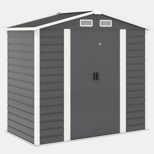 Outsunny Abrigo de Jardim Exterior 2,36m² 213x120x194 cm Abrigo de Exterior com Base Reforçada (Piso NÃO Incluído) Portas de Correr Duplas Fechadura Janelas Cinza Escuro
