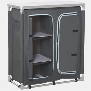 Outsunny Armário de Campismo Dobrável Móvel de Cozinha para Camping com 3 Prateleiras Compartimento com Porta de Fecho Estrutura de Alumínio e Bolsa de Transporte para Exterior 96x49,5x104 cm Cinza