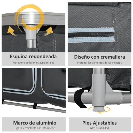 Outsunny Armário de Campismo Dobrável Móvel de Cozinha para Camping com 3 Prateleiras Compartimento com Porta de Fecho Estrutura de Alumínio e Bolsa de Transporte para Exterior 96x49,5x104 cm Cinza