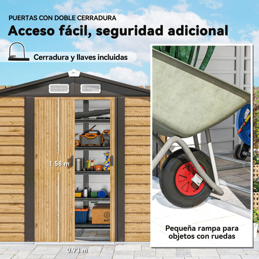 Outsunny Abrigo de Jardim Exterior 2,36m² 213x120x194 cm Abrigo de Exterior com Base Reforçada (Piso NÃO Incluído) Portas de Correr Duplas Fechadura Janelas Madeira e Marrom Outsunny Abrigo de Jardim Exterior 2,36m² 213x120x194 cm Abrigo de Exterior com Base Reforçada (Piso NÃO Incluído) Portas de Correr Duplas Fechadura Janelas Madeira e Marrom