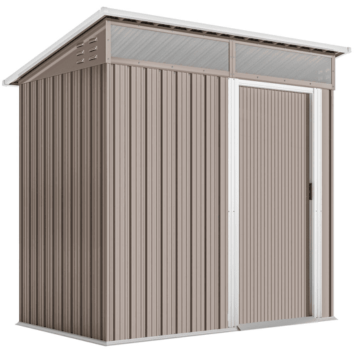 Outsunny Abrigo de Jardim 1,9m² 195x122x182 cm Abrigo de Exterior com Base Reforçada (Chão NÃO Incluído) Porta Corredera Janelas Abrigo de Ferramentas para Pátio Marrom Claro