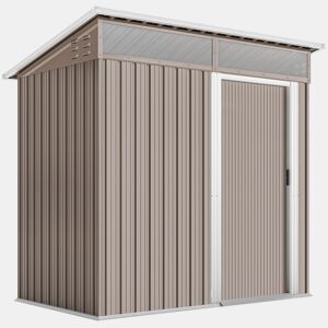 Outsunny Abrigo de Jardim 1,9m² 195x122x182 cm Abrigo de Exterior com Base Reforçada (Chão NÃO Incluído) Porta Corredera Janelas Abrigo de Ferramentas para Pátio Marrom Claro