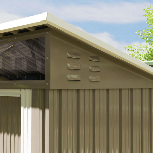 Outsunny Abrigo de Jardim 1,9m² 195x122x182 cm Abrigo de Exterior com Base Reforçada (Chão NÃO Incluído) Porta Corredera Janelas Abrigo de Ferramentas para Pátio Marrom Claro
