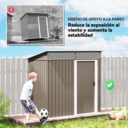 Outsunny Abrigo de Jardim 1,9m² 195x122x182 cm Abrigo de Exterior com Base Reforçada (Chão NÃO Incluído) Porta Corredera Janelas Abrigo de Ferramentas para Pátio Marrom Claro