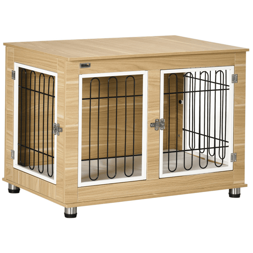 PawHut Gaiola para Cães com Mesa Auxiliar e Almofada Lavável Gaiola para Animais com Estrutura de Aço para Cães Médios e Grandes 90x58x65 cm Carvalho