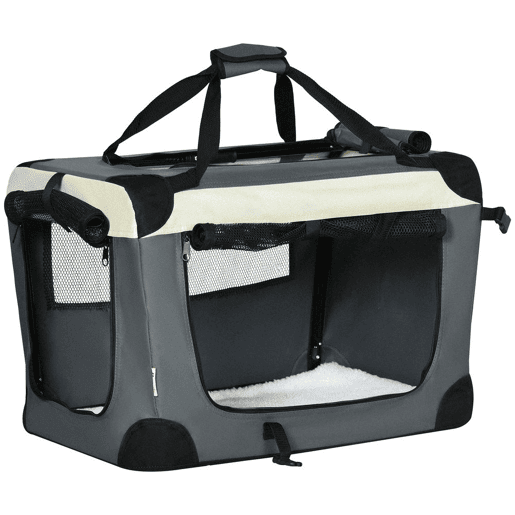 PawHut Transportadora para Cães e Gatos Bolsa de Transporte Animais de Estimação Dobrável com Almofada Suave e 2 Correias de Ombro para Carro Avião Viajem 60x41x41cm Cinzento