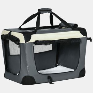 PawHut Transportadora para Cães e Gatos Bolsa de Transporte Animais de Estimação Dobrável com Almofada Suave e 2 Correias de Ombro para Carro Avião Viajem 60x41x41cm Cinzento