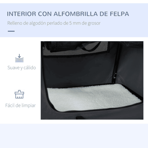 PawHut Transportadora para Cães e Gatos Bolsa de Transporte Animais de Estimação Dobrável com Almofada Suave e 2 Correias de Ombro para Carro Avião Viajem 60x41x41cm Cinzento