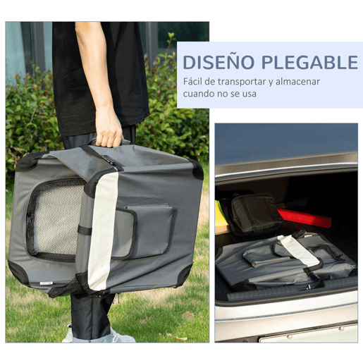 PawHut Transportadora para Cães e Gatos Bolsa de Transporte Animais de Estimação Dobrável com Almofada Suave e 2 Correias de Ombro para Carro Avião Viajem 60x41x41cm Cinzento