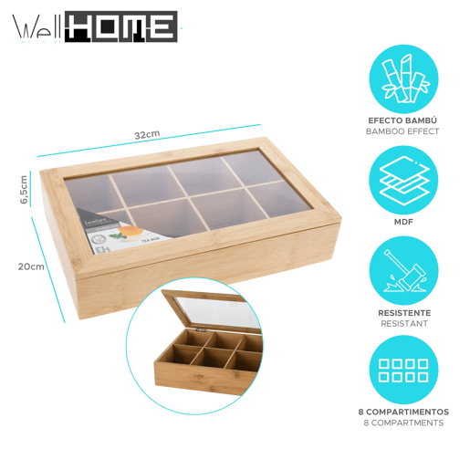 Organizador de chá com 8 compartimentos Well Home