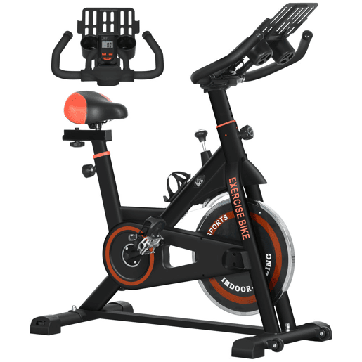 HOMCOM Bicicleta Estática com Resistência Ajustável Bicicleta Fitness com Volante de Inércia de 8 kg Ecrã LCD Guiador e Assento Ajustável para Casa Ginásio 103x53x100-114 cm Preto e Vermelho