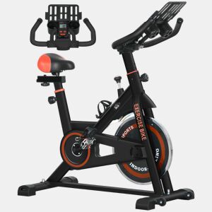 HOMCOM Bicicleta Estática com Resistência Ajustável Bicicleta Fitness com Volante de Inércia de 8 kg Ecrã LCD Guiador e Assento Ajustável para Casa Ginásio 103x53x100-114 cm Preto e Vermelho