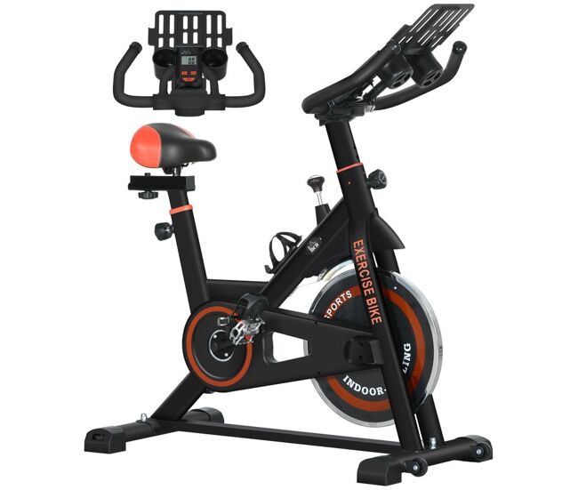Homcom bicicleta estática con resistencia regulable bici estática bicicleta de fitness con volante de inercia 8 kg pantalla lcd manillar asiento
