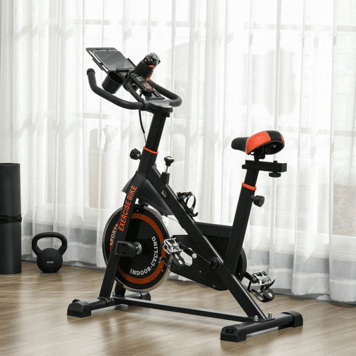 HOMCOM Bicicleta Estática com Resistência Ajustável Bicicleta Fitness com Volante de Inércia de 8 kg Ecrã LCD Guiador e Assento Ajustável para Casa Ginásio 103x53x100-114 cm Preto e Vermelho