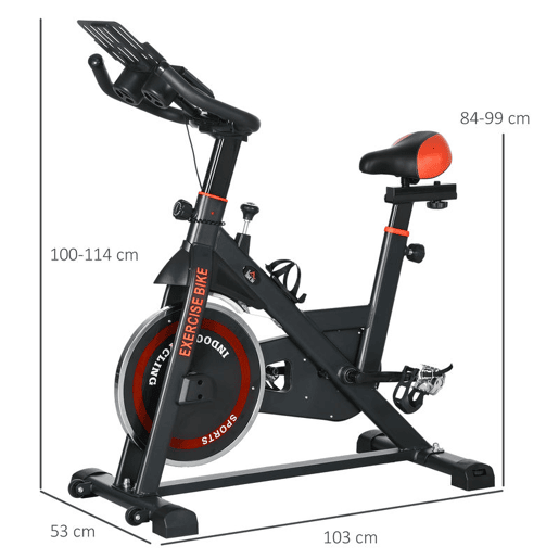 HOMCOM Bicicleta Estática com Resistência Ajustável Bicicleta Fitness com Volante de Inércia de 8 kg Ecrã LCD Guiador e Assento Ajustável para Casa Ginásio 103x53x100-114 cm Preto e Vermelho