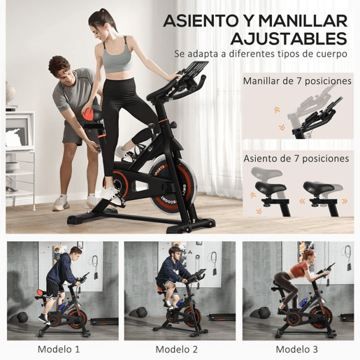 HOMCOM Bicicleta Estática com Resistência Ajustável Bicicleta Fitness com Volante de Inércia de 8 kg Ecrã LCD Guiador e Assento Ajustável para Casa Ginásio 103x53x100-114 cm Preto e Vermelho