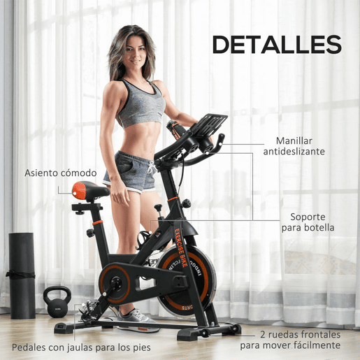 HOMCOM Bicicleta Estática com Resistência Ajustável Bicicleta Fitness com Volante de Inércia de 8 kg Ecrã LCD Guiador e Assento Ajustável para Casa Ginásio 103x53x100-114 cm Preto e Vermelho