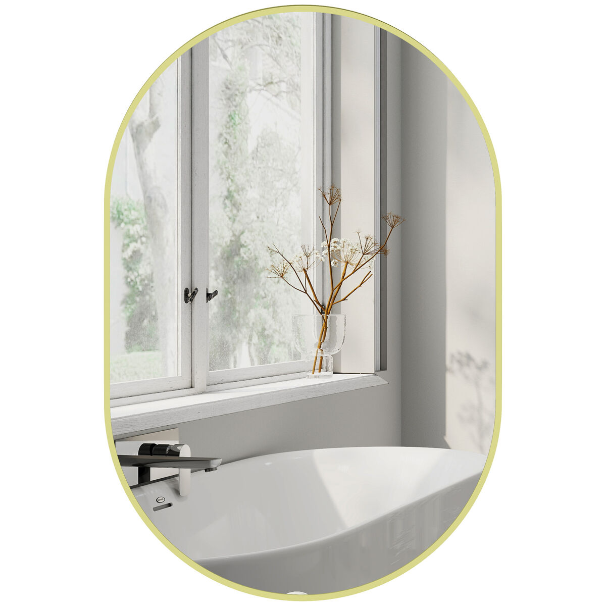 Homcom espejo de baño ovalado 60x90 cm con marco de aluminio espejo de pared decorativo horizontal o vertical para salón entrada pasillo dorado