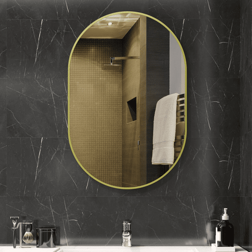 HOMCOM Espelho Casa de Banho 60x90 cm Espelho Decorativo de Parede com Estrutura de Alumínio para Sala de Estar Entrada Corredor Horizontal ou Vertical Dourado