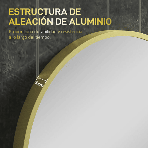 HOMCOM Espelho Casa de Banho 60x90 cm Espelho Decorativo de Parede com Estrutura de Alumínio para Sala de Estar Entrada Corredor Horizontal ou Vertical Dourado