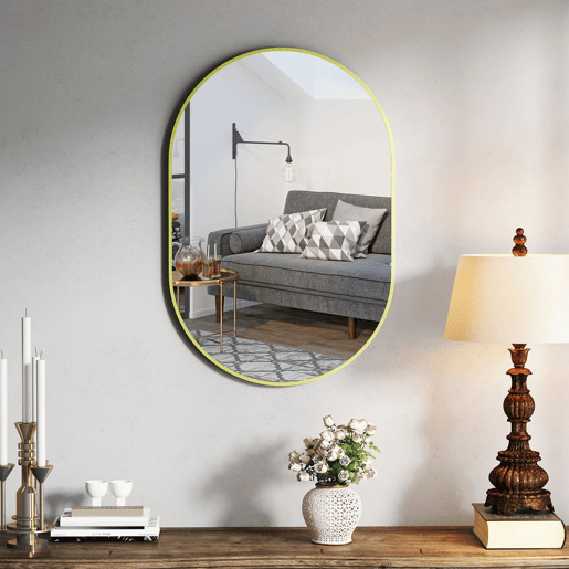 HOMCOM Espelho Casa de Banho 60x90 cm Espelho Decorativo de Parede com Estrutura de Alumínio para Sala de Estar Entrada Corredor Horizontal ou Vertical Dourado