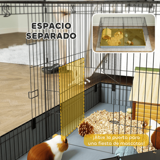 PawHut Gaiola para Animais Pequenos Gaiola para Roedores Gaiola para Coelhos com Tampa Amovível Recinto para Cobaias Ouriços 121x61x61 cm Preto