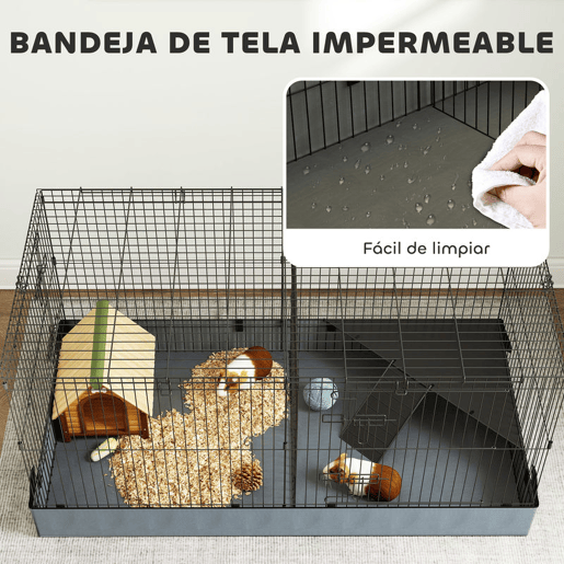 PawHut Gaiola para Animais Pequenos Gaiola para Roedores Gaiola para Coelhos com Tampa Amovível Recinto para Cobaias Ouriços 121x61x61 cm Preto