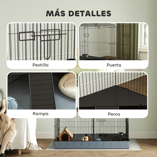 PawHut Gaiola para Animais Pequenos Gaiola para Roedores Gaiola para Coelhos com Tampa Amovível Recinto para Cobaias Ouriços 121x61x61 cm Preto
