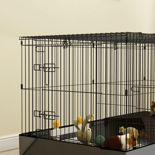 PawHut Gaiola para Animais Pequenos Gaiola para Roedores Gaiola para Coelhos com Tampa Amovível Recinto para Cobaias Ouriços 121x61x61 cm Preto