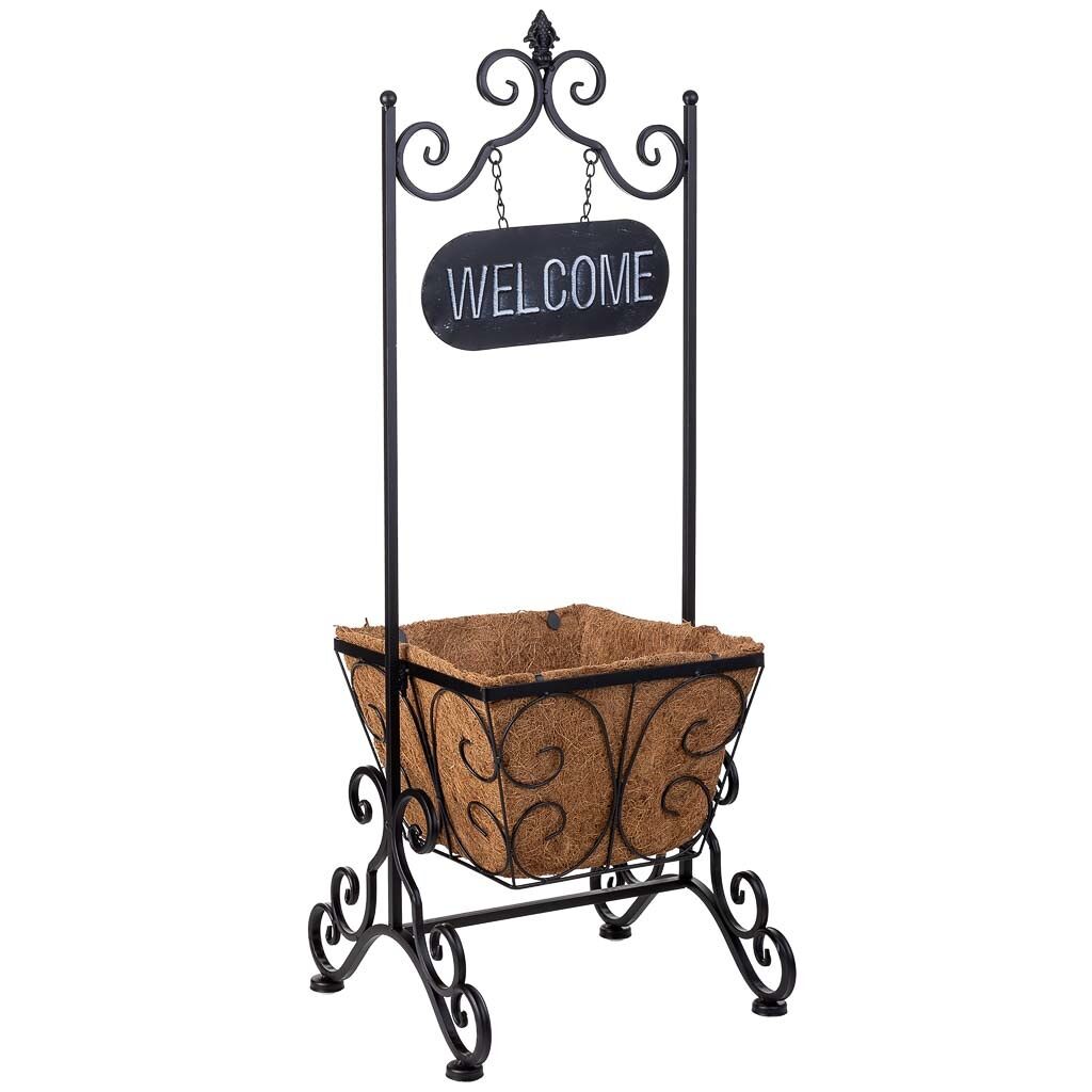 soporte macetero negro diseno alto y estilizado de medidas 3450x30x92h cm
