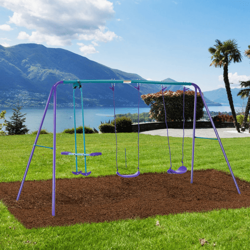 Outsunny Conjunto de Baloiços de Jardim de Metal com Altura Ajustável Baloiços para Crianças acima de 3 Anos com Baloiço Duplo Baloiço para Pátio Exterior 280x140x178 cm Azul e Roxo