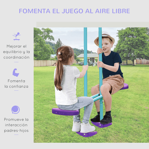 Outsunny Conjunto de Baloiços de Jardim de Metal com Altura Ajustável Baloiços para Crianças acima de 3 Anos com Baloiço Duplo Baloiço para Pátio Exterior 280x140x178 cm Azul e Roxo